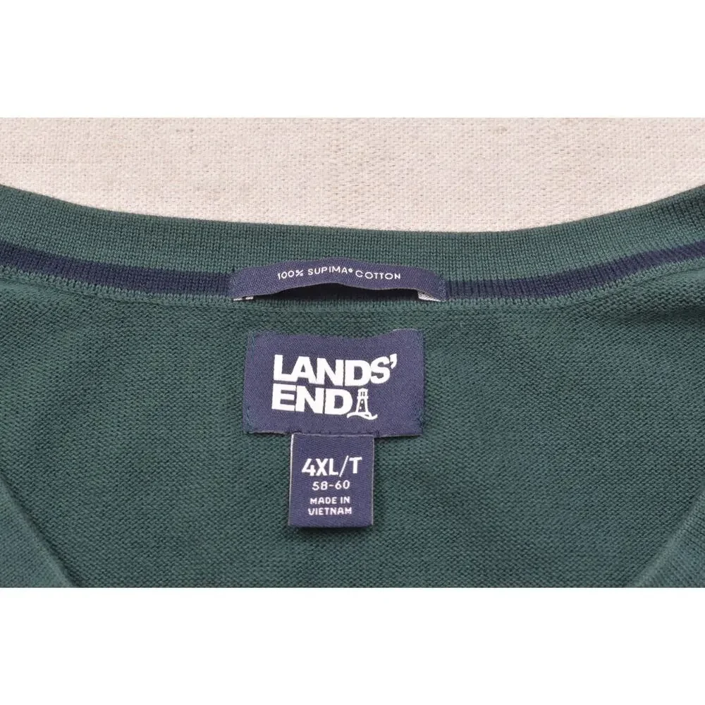Lands' End Men 4XL/T Dark Green 100% Supima Cotton Crewneck Raglan Sweater Tall